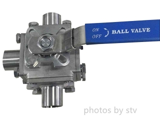 Sanitary 3 Way T Type Ball Valve, Total 304, PTFE Cavity Filled Seat,Butt weld End